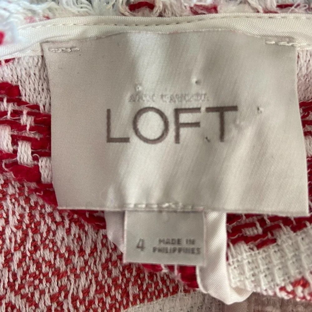 Loft Red and White Textured Blazer size 4